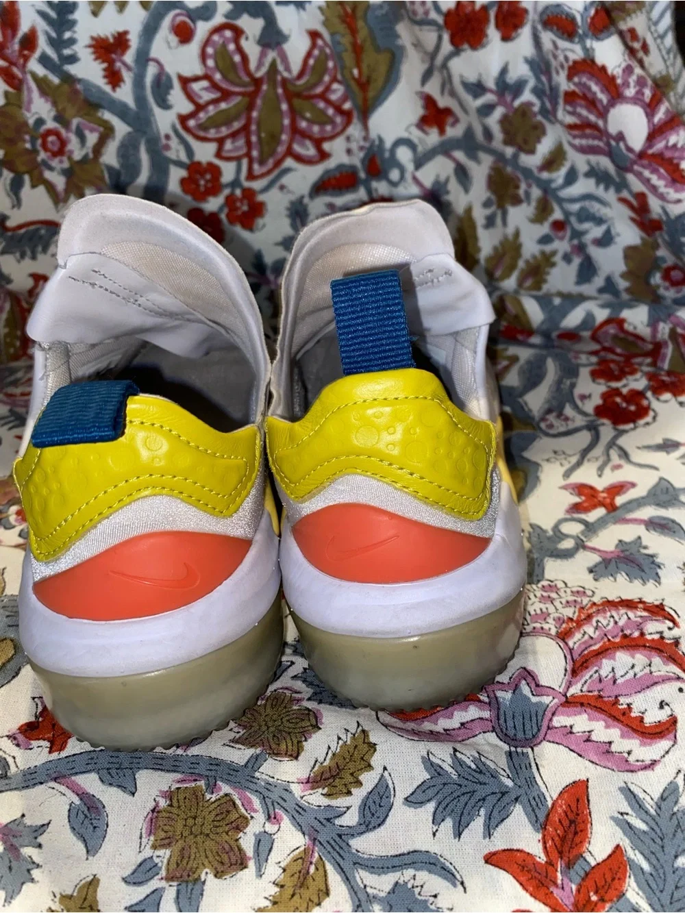 Nike White Slip-On Sneakers with Yellow and Navy Accents
